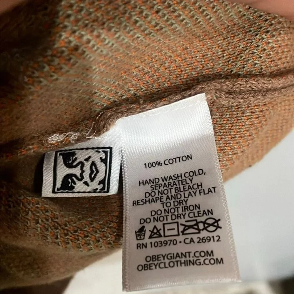 Obey Peace Sweater Vest 100% Cotton V-neck Brown knit pull over Small #500